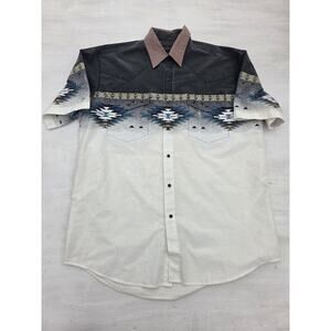 Vtg High Noon Western Aztec Navajo Print Shirt Mens Large Pearl Snap 90s Cowboy